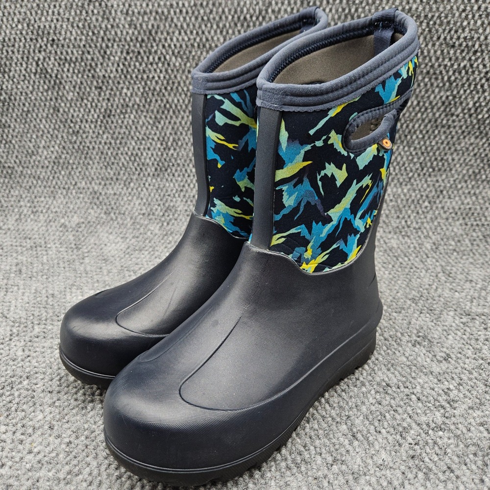 Bogs (Youth Kids 6) Blue Camo Rain Boots Waterproof Insulated Winter Neo-Classic